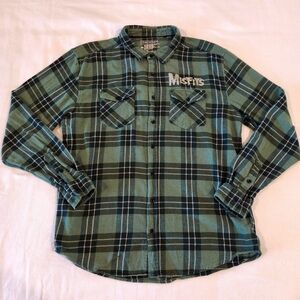 Misfits Skull Plaid Flannel By Live Nation Music Green Black Size XXL